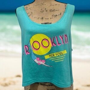 Brooklyn New York Women’s Tiffany Teal Blue Cropped Tank Top Size XL EUC
